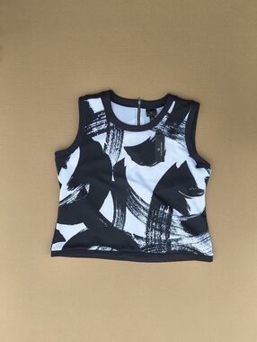 Black & White Abstract Brushstroke Sleeveless Top